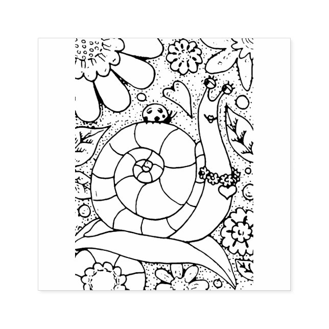 WHIMSY GARDEN SNAIL & LADYBUG, BUG'S FLOWER GARDEN RUBBER STAMP (Imprint)