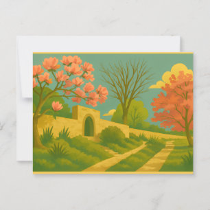 Whimsy Gate – Stylised Garden Path Painting Postcard