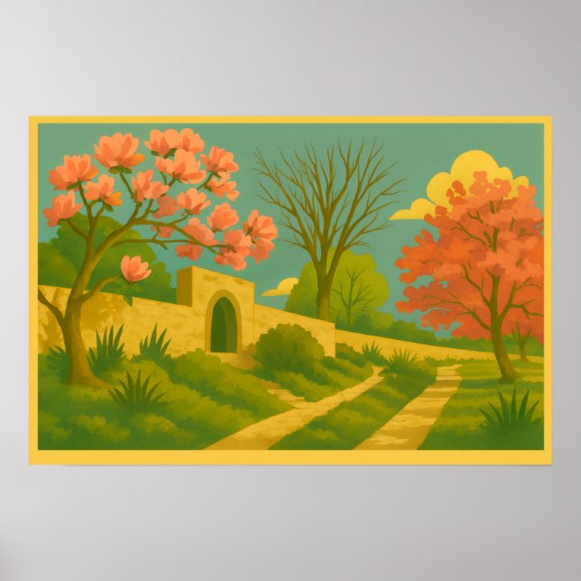 Whimsy Gate – Stylised Garden Path Painting Poster (Front)