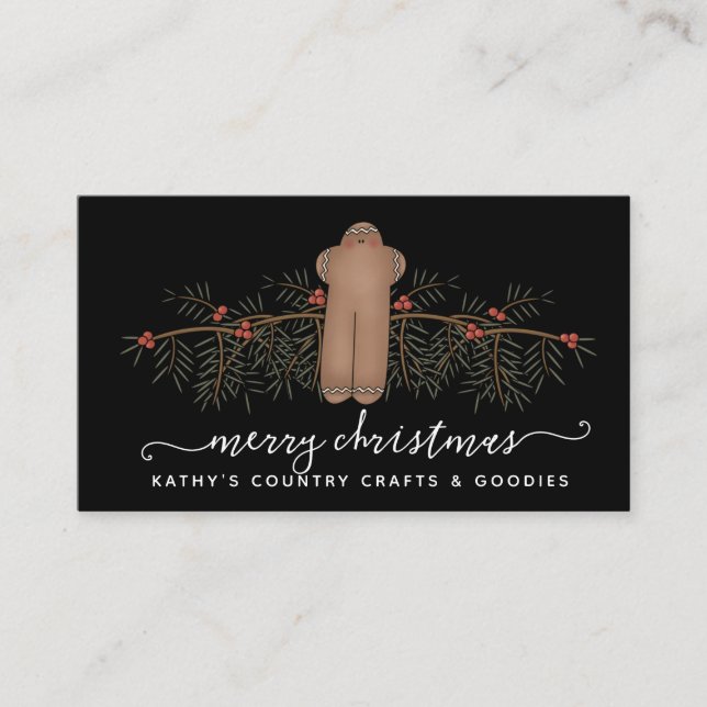 Whimsy Gingerbread and Greenery Christmas  Business Card (Front)