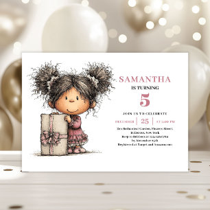 Whimsy Girl 5th Birthday Invite Dusty Pink