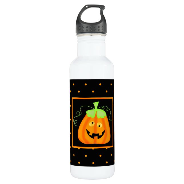 Whimsy Halloween Pumpkin on Black 710 Ml Water Bottle (Front)