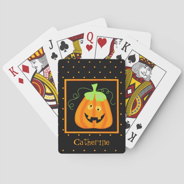 Whimsy Halloween Pumpkin on Black Playing Cards (Back)