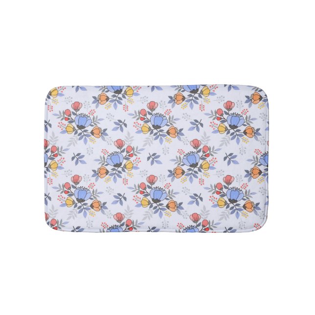 Whimsy Hand Drawn Flowers Bath Mat (Front)