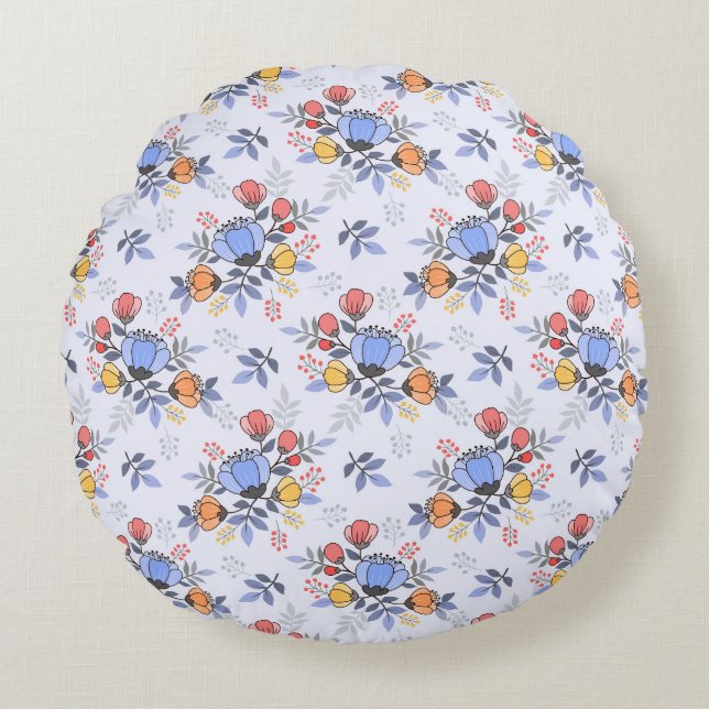 Whimsy Hand Drawn Flowers Round Pillow (Front)