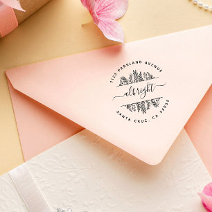 Whimsy Hand-drawn Leaves Round Return Address Self-inking Stamp