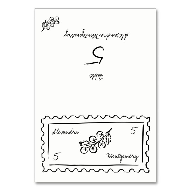 Whimsy Hand Drawn Meal Choice Wedding Place Card (Front)