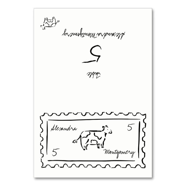 Whimsy Hand Drawn Meal Choice Wedding Place Card (Front)