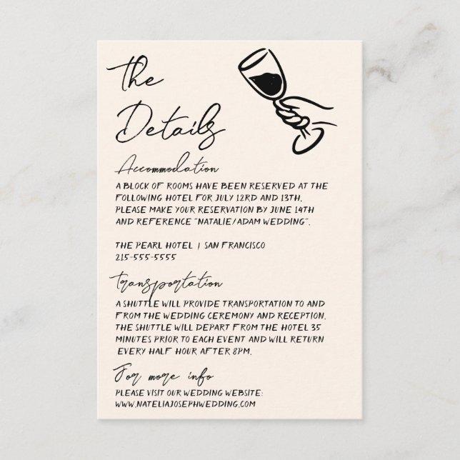 Whimsy Hand Written Drawn Quirky Wedding Details Enclosure Card (Front)