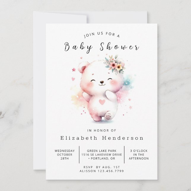 Whimsy Happy Bear Baby Shower Invitation (Front)