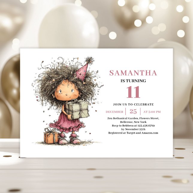 Whimsy Kids 11th Birthday Invite Pink Printable (Whimsy Kids 11th Birthday Invite Pink Printable)