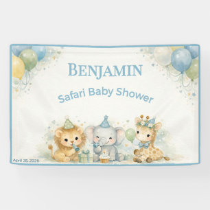 Whimsy Lion Elephant Giraffe Pastel Boy Party Banner