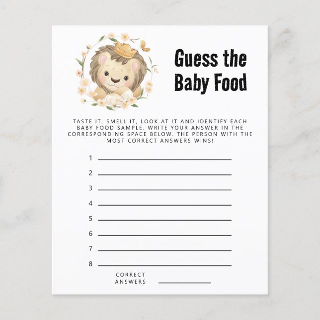 Whimsy Lion King Guess The Baby Food Shower Game (Front)