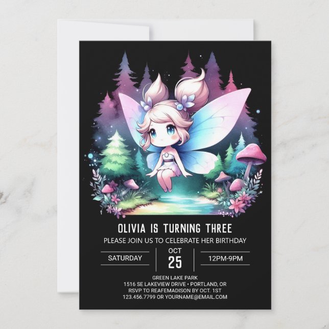 Whimsy Modern Fairy Birthday Invitation (Front)