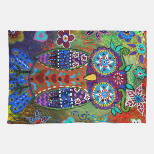whimsy owl tea towel