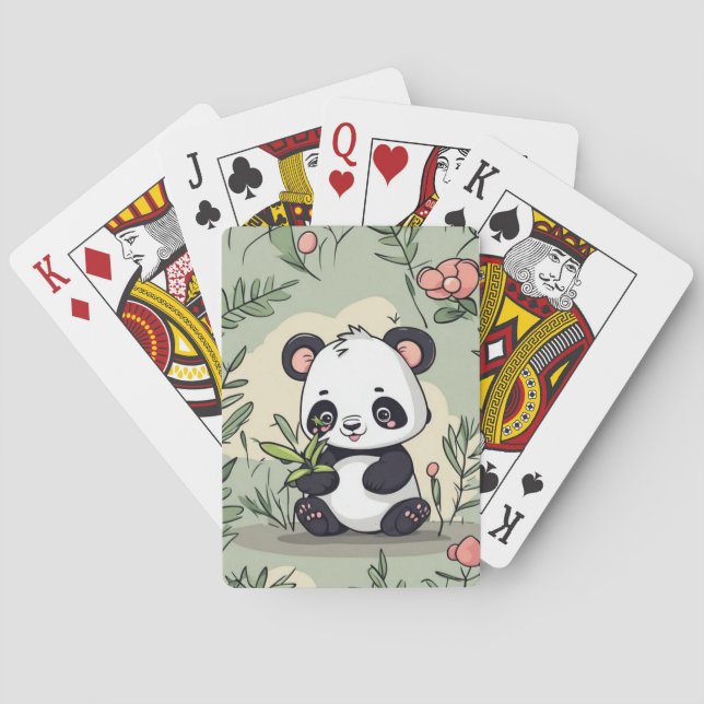 Whimsy panda bear on floral playing cards (Back)