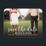 Whimsy Photo Save the Date Announcement Magnet<br><div class="desc">Whimsical and stylish save the date announcement with photo featuring white modern calligraphy script</div>