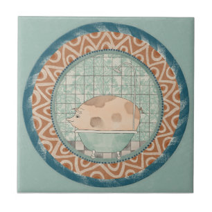 Whimsy Pig Mint Blue Terracotta Aqua Teal Tile