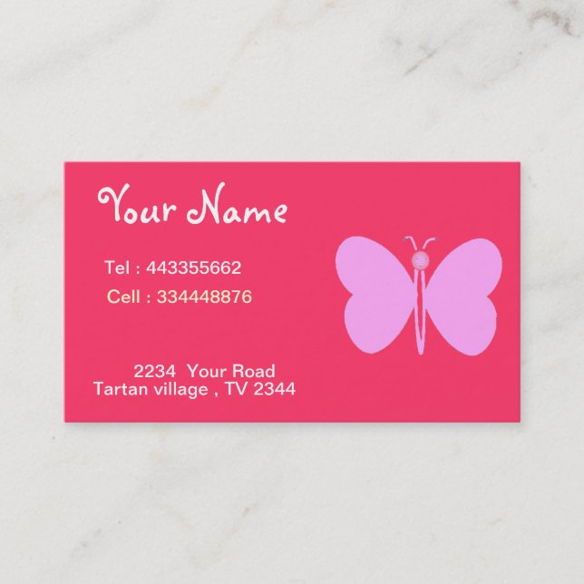 whimsy pink butterfly business card (Front)