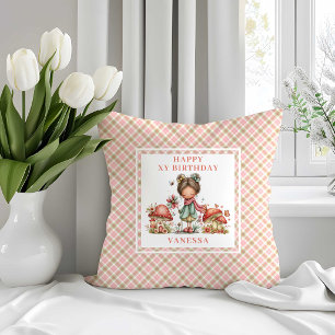 Whimsy Pink Fairy 6th Birthday Throw Pillow