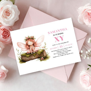 Whimsy Pink Fairy Girl 4th Birthday Blush Pink Invitation
