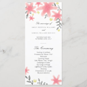 Whimsy Pink Floral Wedding Program Rack Cards