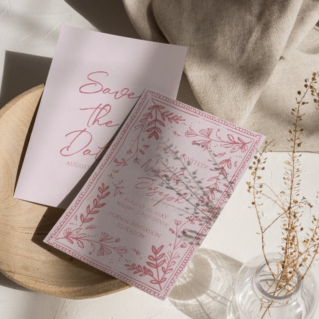 Whimsy Pink Hand Drawn Floral Garden Save The Date (Creator Uploaded)