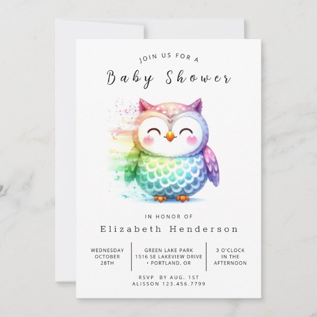 Whimsy Printable Owl Baby Shower Invitation (Front)