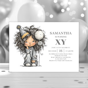 Whimsy Quirky Girl Birthday Trendy Gold invitation