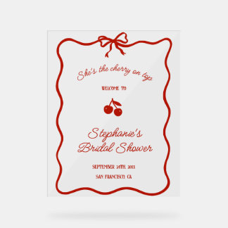 Whimsy Red She's the Cherry on Top Bridal Shower Acrylic Sign