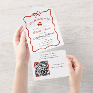 Whimsy Red She's the Cherry on Top Bridal Shower  All In One Invitation