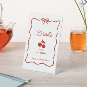 Whimsy Red She's the Cherry on Top Bridal Shower Pedestal Sign