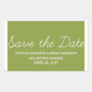 Whimsy Save the Date Stickers, Olive Green Rectangular Sticker
