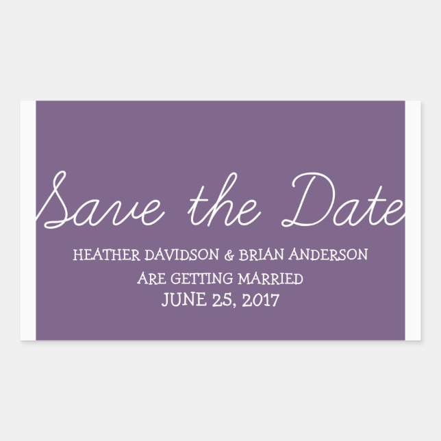 Whimsy Save the Date Stickers, Purple Rectangular Sticker (Front)