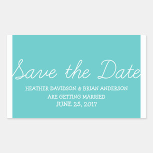 Whimsy Save the Date Stickers, Turquoise Rectangular Sticker
