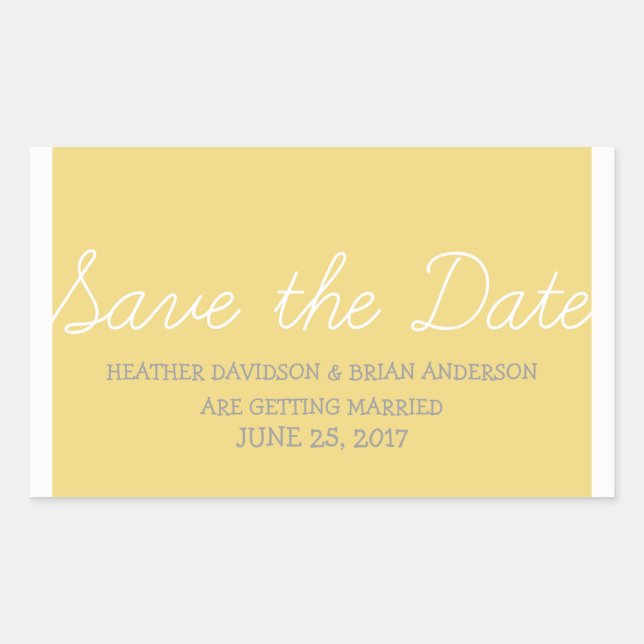 Whimsy Save the Date Stickers, Yellow Rectangular Sticker (Front)
