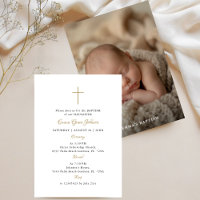 Whimsy Script Black & Gold Photo Catholic Baptism