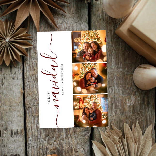 Whimsy Script Feliz Navidad Christmas Dark Red Holiday Card (Creator Uploaded)