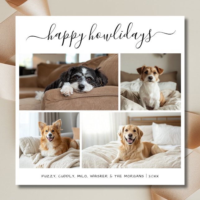 Whimsy Script Happy Howlidays Dog Christmas Photo Holiday Card (Creator Uploaded)