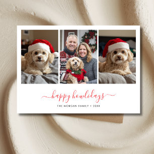 Whimsy Script Pet Photo Happy Howlidays Christmas Holiday Card