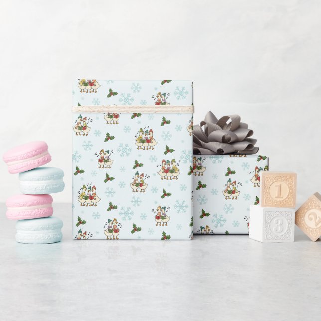 Whimsy Singing Christmas Geese Wrapping Paper Roll (Baby Shower)