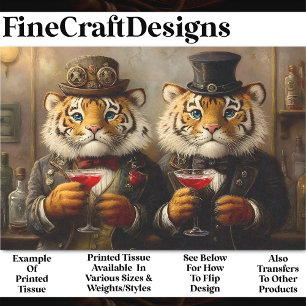 Whimsy Steampunk Tigers & Cocktails AX3 Decoupage Tissue Paper