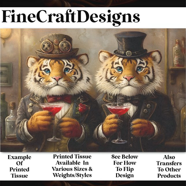 Whimsy Steampunk Tigers & Cocktails AX3 Decoupage Tissue Paper (Creator Uploaded)