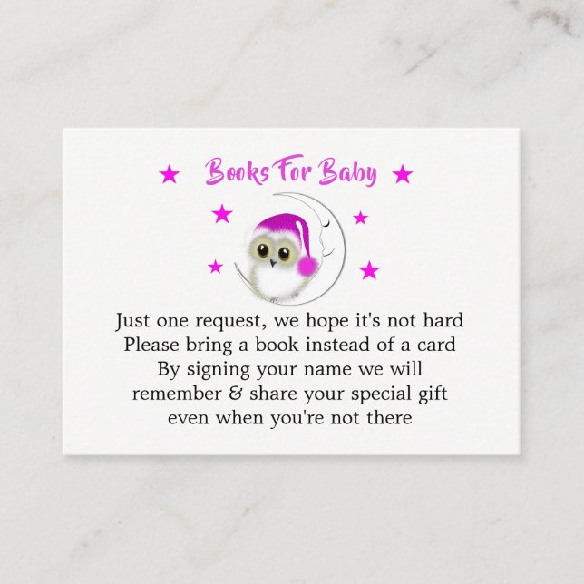 Whimsy Super Cute Snowy Owl Baby Book Request Enclosure Card (Front)