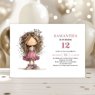 Whimsy Teen Girl 12th Birthday Invite Pink