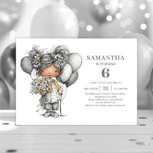 Whimsy Teenager Girl Black Gold 10th Birthday  Invitation