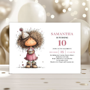 Whimsy Toddler Girl 10th Birthday Invite Pink Card