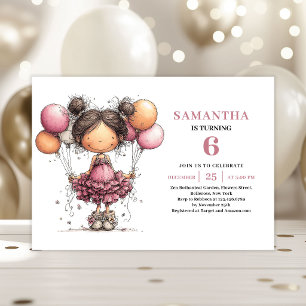 Whimsy Toddler Girl 6th Birthday Invite Pink