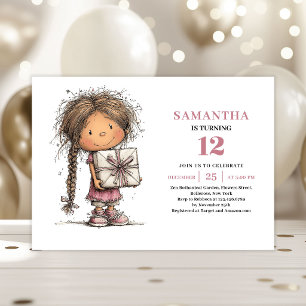 Whimsy Toddler Girl Birthday Invite Dusty Pink 
