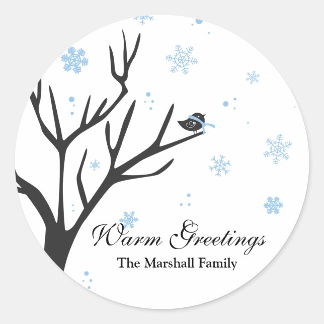 Whimsy Tree and Bird - Snowflakes Sticker (Front)